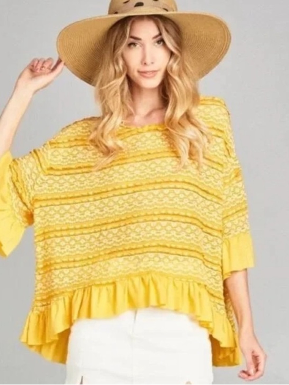 Umgee | Mustard Yellow Lace with Ruffle Trim